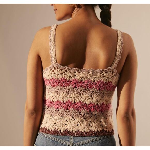 Anthropologie Women's size Small Pink Crocheted Crop Top Boho Floral Cottagecore - Picture 1 of 9